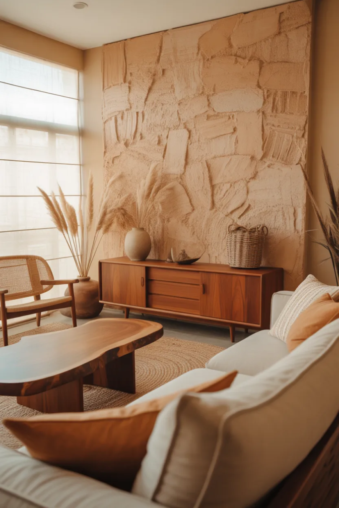 Textured Accent Wall - Earthy Living Room Ideas