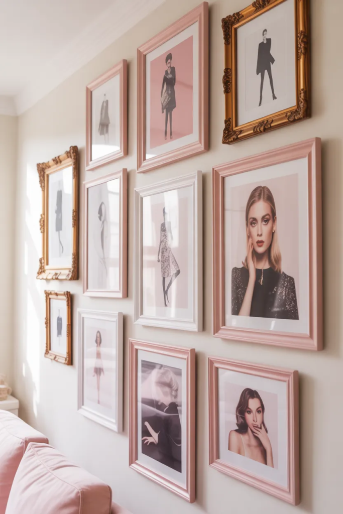 Gallery Wall with Feminine Art - Girly Apartment Ideas