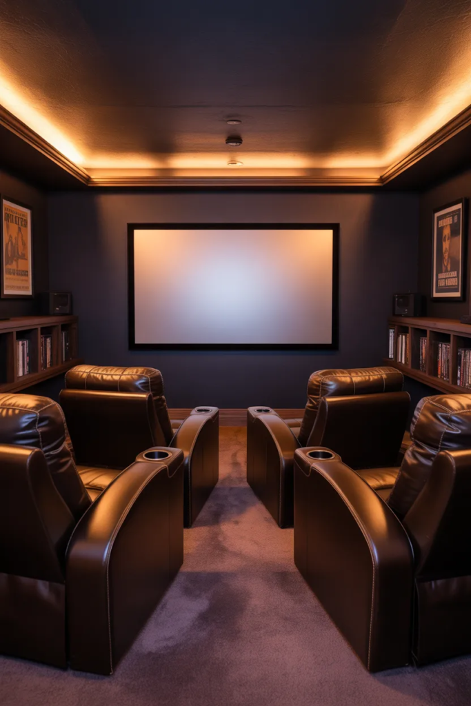 Cozy Basement Movie Theater - Family Basement Ideas