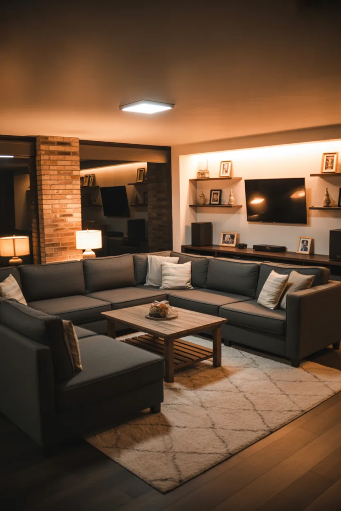 Basement Lounge with Sectional Sofa