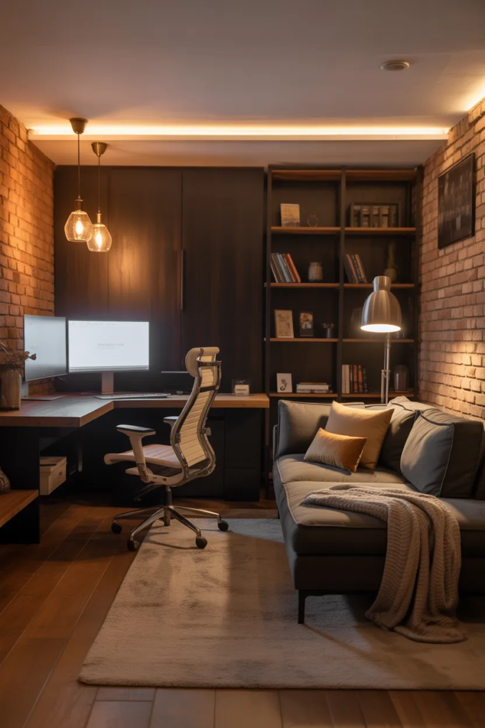 Basement Home Office and Lounge Combo