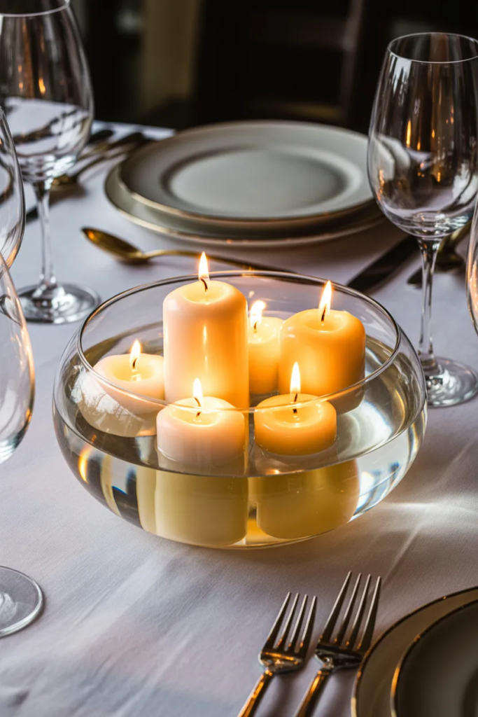 Glass Bowl with Floating Candles
