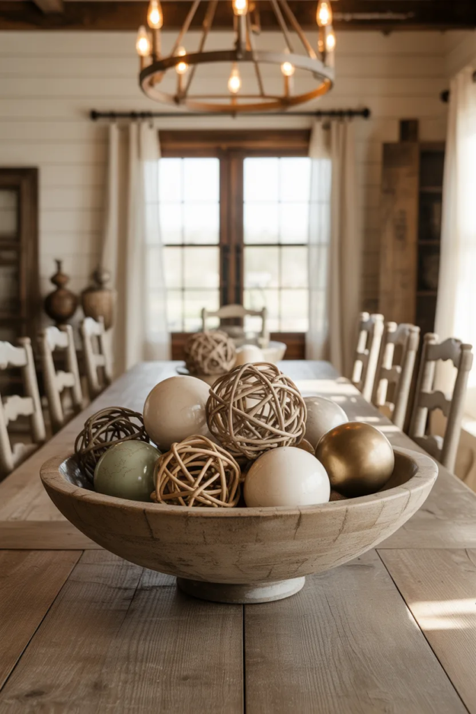 Wooden Bowl with Decorative Orbs