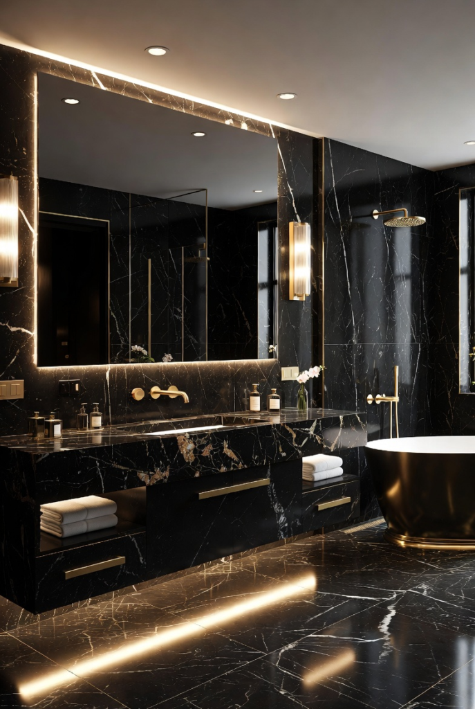 Dark Marble Statement Bathroom - Bold Dark Bathroom Ideas