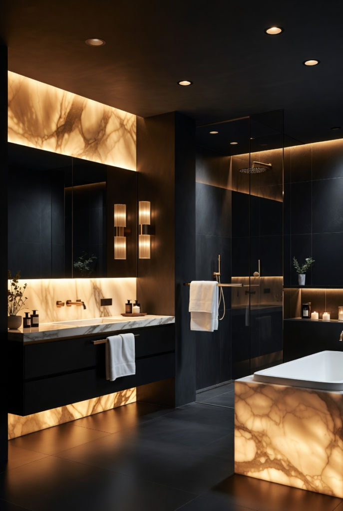Moody Bathroom with Layered Lighting