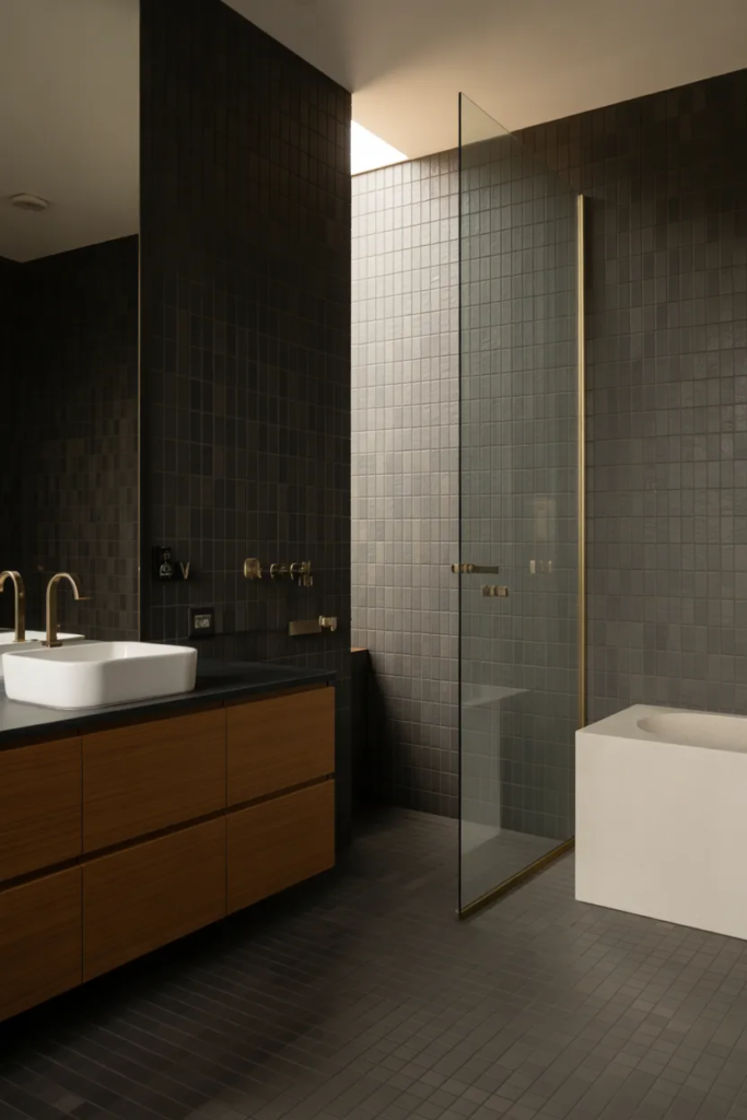 Floor-to-Ceiling Dark Tiles