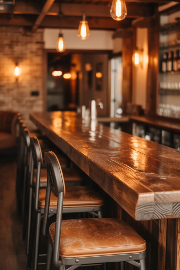 Rustic Basement Bar with Wood Counter