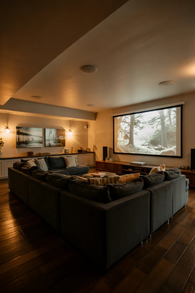 Cozy Family Movie Room - Family Basement Ideas