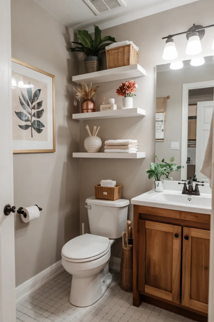 Floating Shelves Above the Toilet - Small Bathroom Storage Ideas