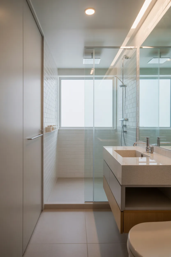 Narrow Bathroom Linear Layout