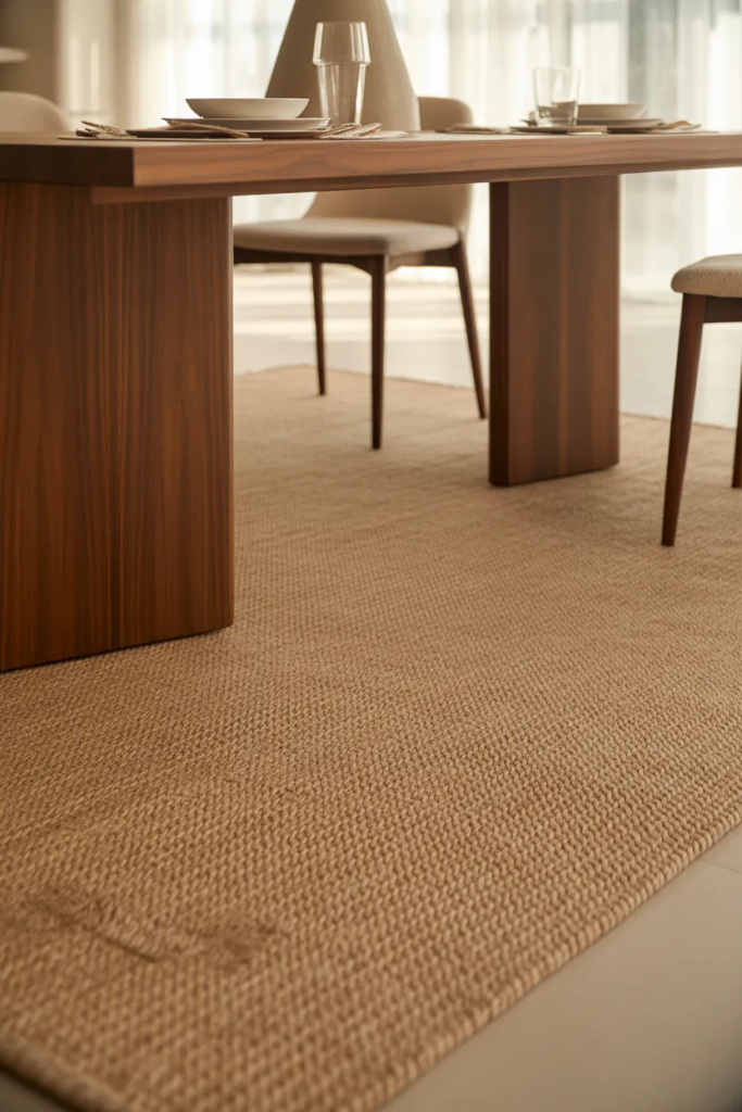 Neutral Textured Rug for Timeless Elegance - Stunning Dining Room Carpet Ideas