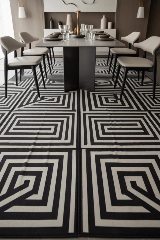 Bold Geometric Pattern Carpet - Stunning Dining Room Carpet Ideas