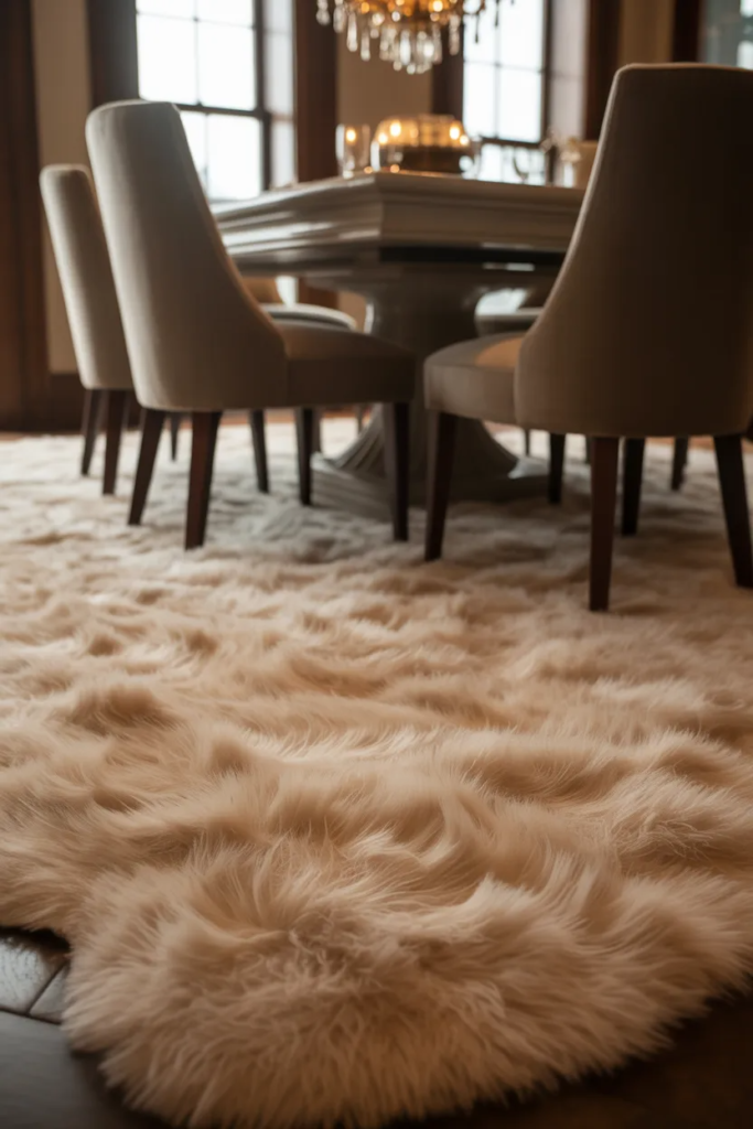 Plush High-Pile Rug for Comfort - Stunning Dining Room Carpet Ideas