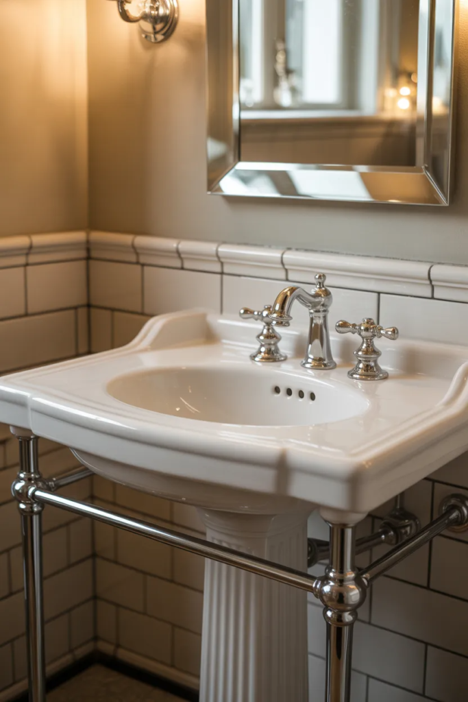 Pedestal Sink with Classic Fixtures